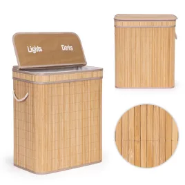   ModernHome bambusz szennyestartó kosár fedéllel, 100 l, 2 rekeszes