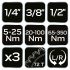NEO TOOLS Nyomatékkulcs készlet 3db, 1/4"(5-23 Nm), 3/8"(20-120 Nm), 1/2"(60-330 Nm) 08-843