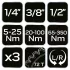 NEO TOOLS Nyomatékkulcs készlet 3db, 1/4"(5-23 Nm), 3/8"(20-120 Nm), 1/2"(60-330 Nm) 08-843