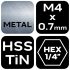 NEO TOOLS Gépi menetfúró, 2az1ben előfúró éllel, HSS-Titán, M4X0,7mm, hatszög szárral 08-951