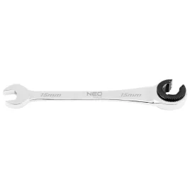   NEO TOOLS Racsnis csillag-villáskulcs, félig nyitott, 15mm 25 év garanciával 09-262