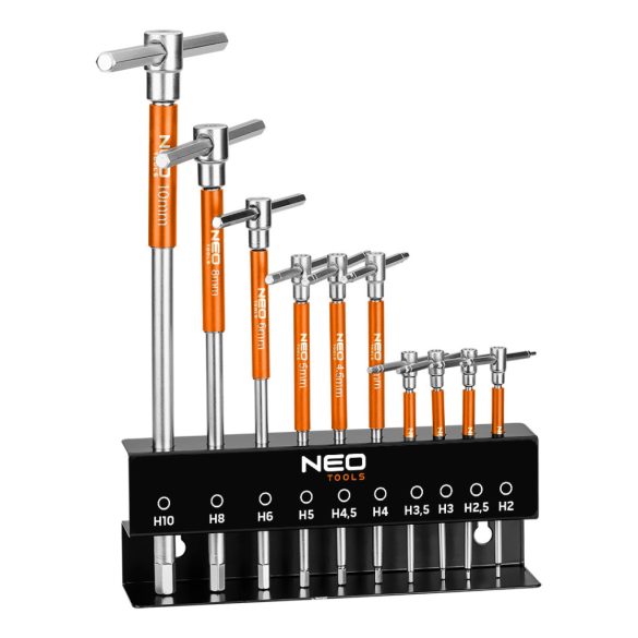 NEO TOOLS Imbuszkulcs készlet, T-fogantyús, 2-10mm, 10db-os 09-509