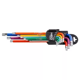   NEO TOOLS Torxkulcs készlet, T10-T50, 9db, színes, lyukas 25 év garanciával 09-518