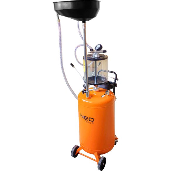 NEO TOOLS Mobil olajleeresztő/ leszívó készülék, pneumatikus, leeresztő tál 10l, ellenőrzőhenger 10l, gyűjtőtartály 70l 10-811