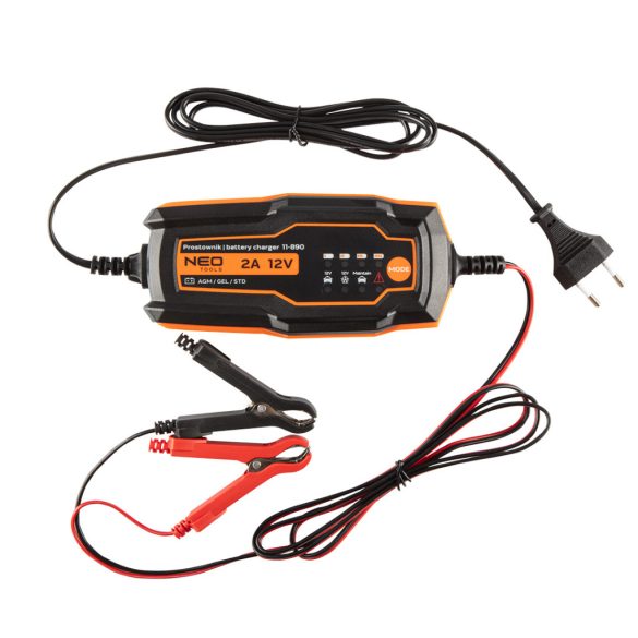 NEO TOOLS Autómata akkutöltő 2A / 35W, 4-60Ah, savas/AGM/zselés akkumulátorokhoz 2 év garanciával 11-890