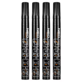   NEO TOOLS 4db jelölőfilc, lakkfilc, vízálló festékkel, alu festéktartály házzal, fekete, vastag hegyű 13-850