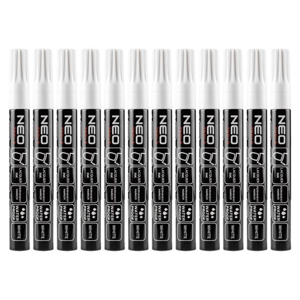 NEO TOOLS Jelölőfilc, lakkfilc, vízálló festékkel, alu festéktartály, fehér, normál hegyű, Rendelési egység: 12db 13-865