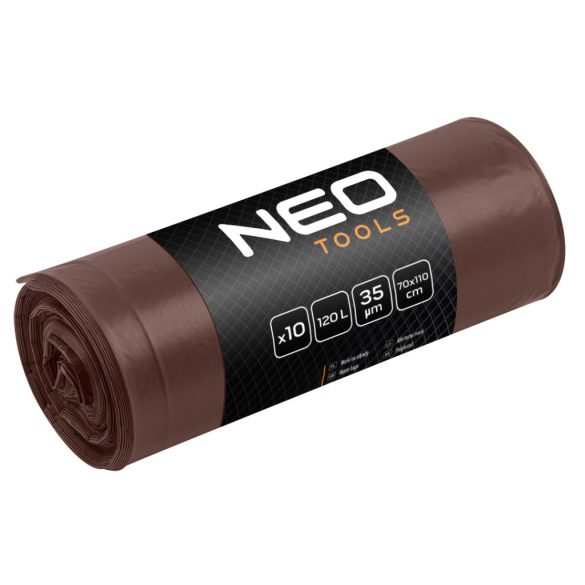 NEO TOOLS Szemeteszsák 120l, 70x110cm, barna, erősített, vastagság:35mic, 10db 15-994
