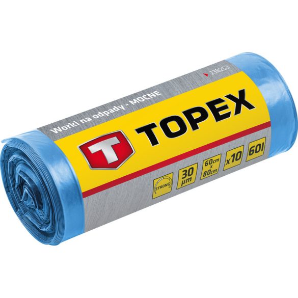 TOPEX Szemeteszsák 240L, kék, nagyon erős, méretek:120x150cm, vastagság: 45 mic, LDPE fólia, 10db 23B259