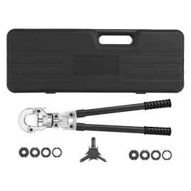   NEO TOOLS Csőcsatlakozó prés készlet PEX csatlakozókhoz, cserélhető fejekkel, csőkalibráló szerszámmal 02-445