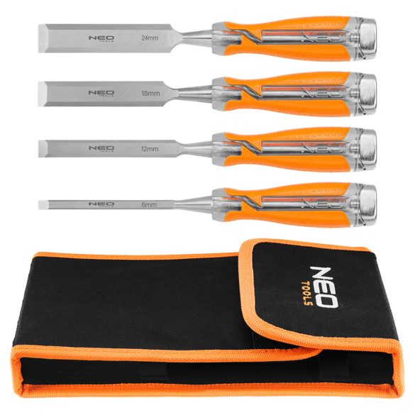 NEO TOOLS Favéső készlet 4db-os 6, 12, 18, 24. Kétkomponensű markolat, gyöngyvászon tok 37-900