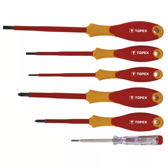 TOPEX Csavarhúzó készlet + Feszültségvizsgáló, fázisceruza 1000V, szigetelt 6db 39D150