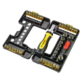   TOPEX Dugókulcskészlet + bitkészlet Racsnis hajtószárral 38db 39D344