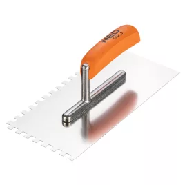   NEO TOOLS Acél simító, fogazott, rozsdamentes, 270x128mm, 8x8x8mm, fa markolat 50-163