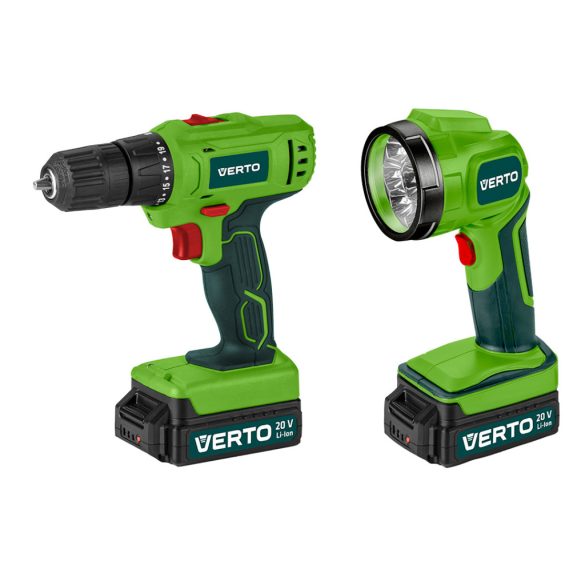 VERTO Akkus fúró, lámpával 2x18V,Li-Ion/1.5 Ah, koffer 2 év garanciával 50G293