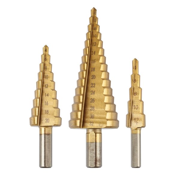 GRAPHITE Lépcsős fúró készlet, 3db-os, HSS-titán, 4-12mm, 4-20mm, 4-32mm 54T300