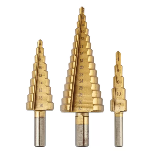 GRAPHITE Lépcsős fúró készlet, 3db-os, HSS-titán, 4-12mm, 4-20mm, 4-32mm 54T300