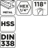 GRAPHITE Csigafúró, 1/4" hatszög szárral, HSS DIN 338, 13mm  54T721