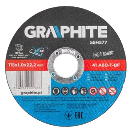   GRAPHITE Vágókorong, fémhez, 115x1x22.2 mm, 41 A60-T-BF, 10db 55H577