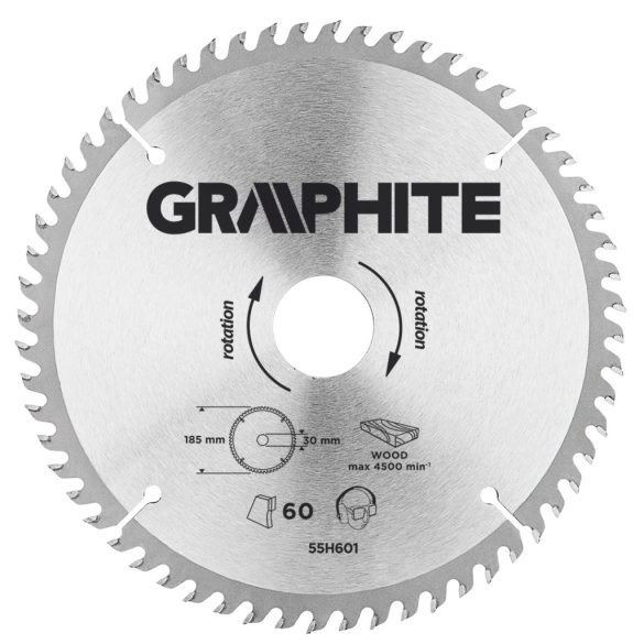 GRAPHITE Körfűrészlap keményfém fogakkal, 185x30mm, 60 fog 55H601