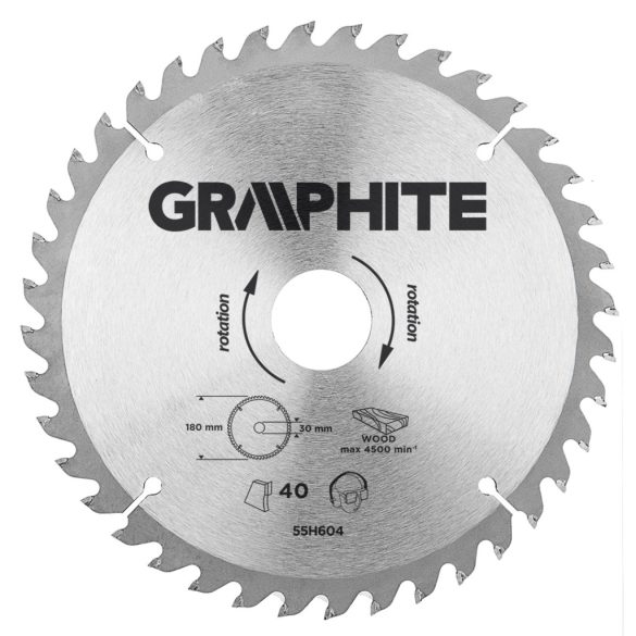 GRAPHITE Körfűrészlap keményfém fogakkal, 180x30mm, 40 fog 55H604