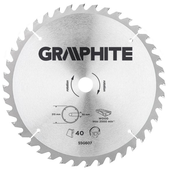 GRAPHITE Körfűrészlap keményfém fogakkal, 315x30mm, 40 fog 55H607