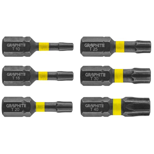GRAPHITE Torziós ütvecsavarozó bit TX10/15/20/25/30/40x25mm, 6db 56H541