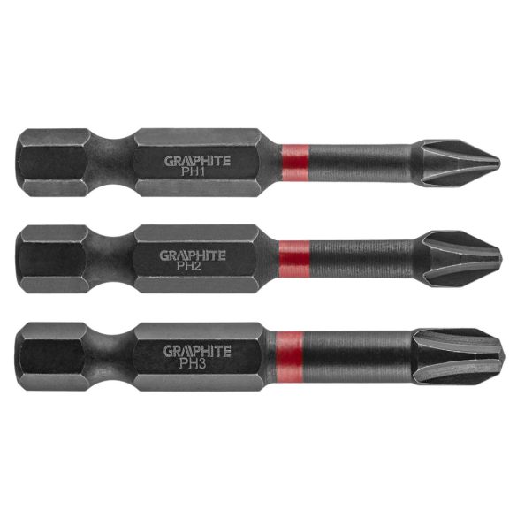 GRAPHITE Torziós ütvecsavarozó bit PH1/2/3x50mm, 3db 56H543