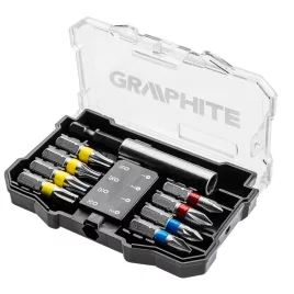   GRAPHITE Csavarhúzó bitkészlet, 10 részes, bitek 25mm - 8db, mágneses bittartó 1db., univerzális doboz 1db 56H614
