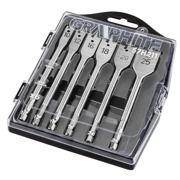 GRAPHITE Lapos marófúró készlet 10, 12, 16, 18, 20, 25mm, 6db 57H211