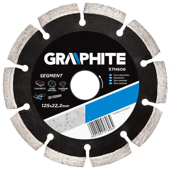 GRAPHITE Gyémánt vágókorong 125MM SZEGMENSES LÉZER HEGESZTETT, 8mm szegmens 57H606