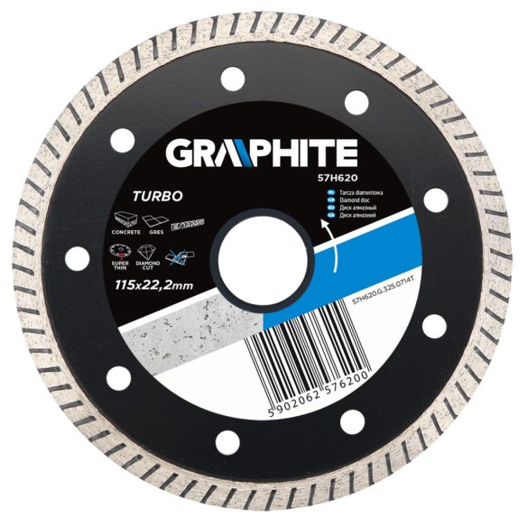 GRAPHITE Gyémánt vágókorong 115mm TURBO VÉKONY 57H620