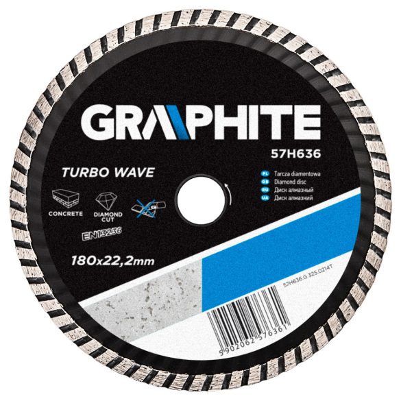 GRAPHITE Gyémánt vágókorong 180mm TURBO HŰTŐBORDÁS 57H636