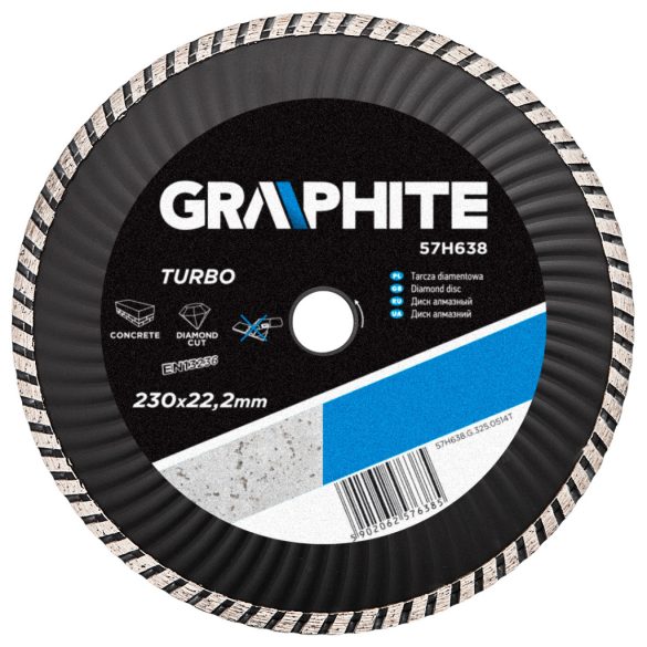 GRAPHITE Gyémánt vágókorong 230mm TURBO HŰTŐBORDÁS 57H638