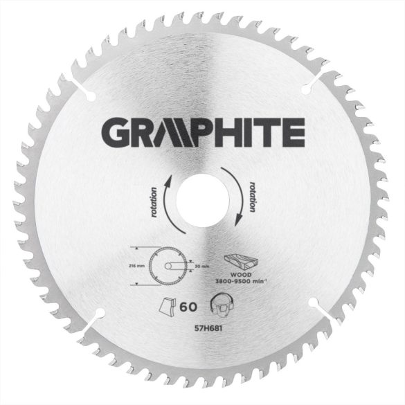 GRAPHITE Körfűrészlap keményfém fogakkal, 216x30mm, 60 fog 57H681