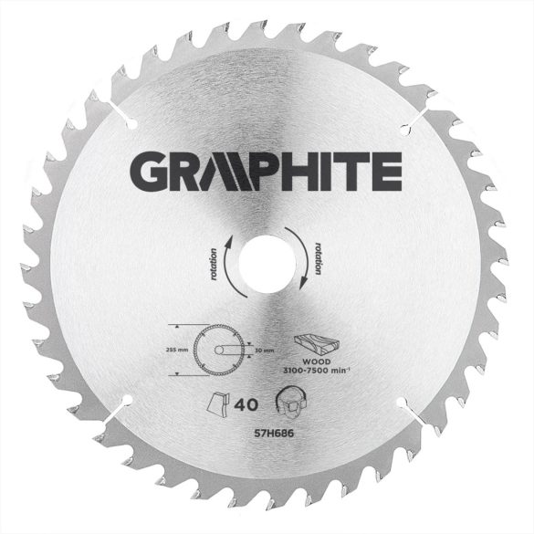 GRAPHITE Körfűrészlap keményfém fogakkal, 255x30mm, 40 fog 57H686