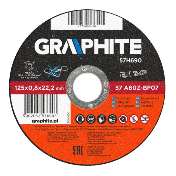 GRAPHITE Vágókorong fémhez 125x0.8mm INOX 57H690