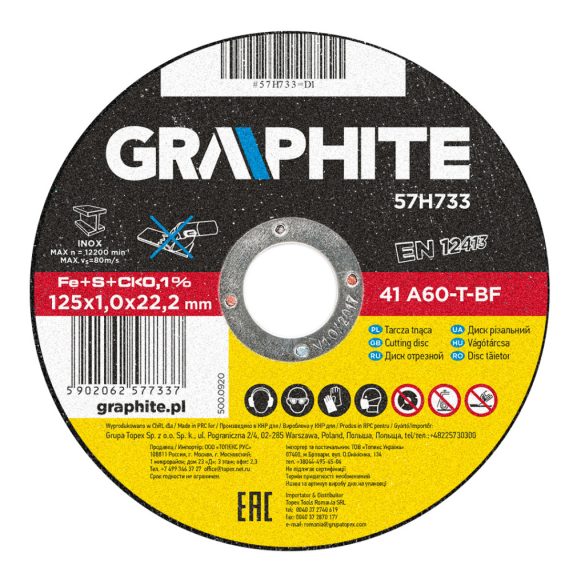 GRAPHITE Vágókorong fémhez 125x1mm INOX 57H733