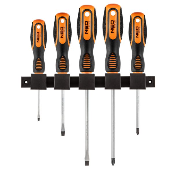 NEO TOOLS Csavarhúzó készlet, fali tartóval, 5db 25 év garanciával 04-192