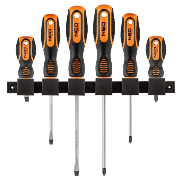 NEO TOOLS Csavarhúzó készlet, fali tartóval, 6db 25 év garanciával 04-193