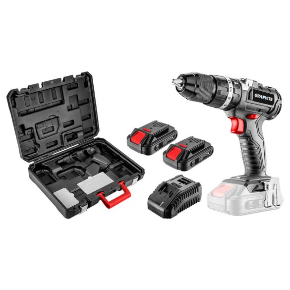 GRAPHITE Akkus szénkefementes ütvefúró Energy+, 2db akku+töltő! 18V/2Ah, 13mm, koffer 3 év garanciával 58G020-SET2