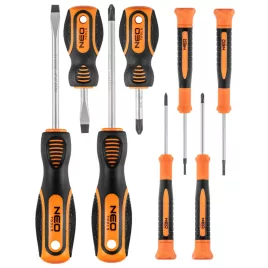   NEO TOOLS Csavarhúzó készlet, fali tartóval, 8db 25 év garanciával 04-194