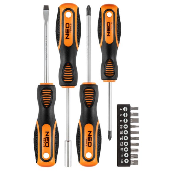 NEO TOOLS Csavarhúzó készlet, fali tartóval, 14db 25 év garanciával 04-196