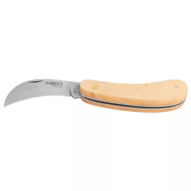  NEO TOOLS Összecsukható hajlított pengés kés fa nyéllel 63-016