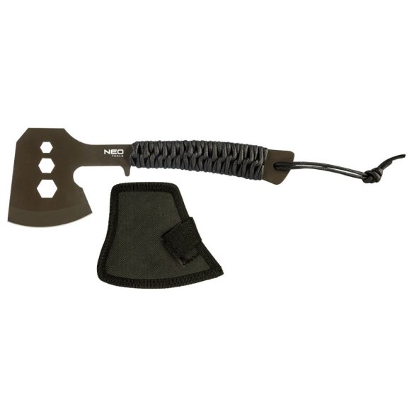 NEO TOOLS Multifunkciós balta, rozsdamentes acél, teljes hossz 26cm, penge: 8cm, Paracord markolat, csavarkulcs funkció 63-118