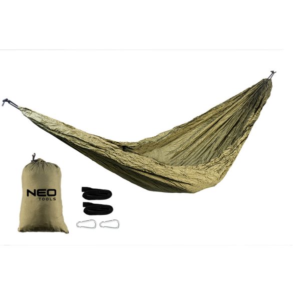 NEO TOOLS Függőágy 330x140cm, 210T nylon, maxterhelhetőség 200kg, sötétzöld 63-124