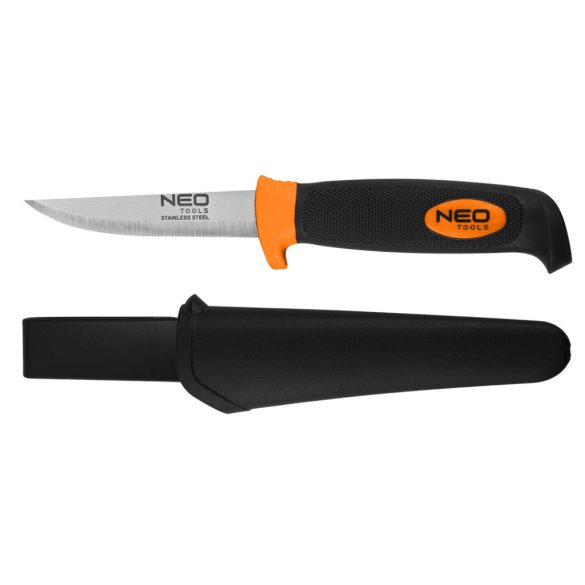 NEO TOOLS Univerzális kés, rozsdamentes penge, 2k nyél, műanyag tok 63-175