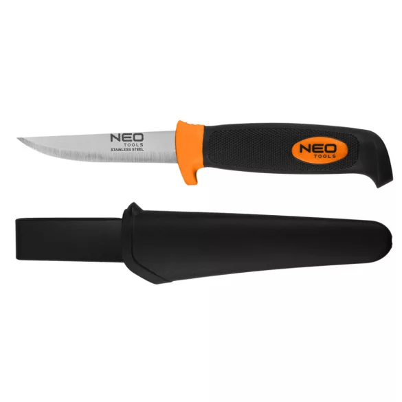 NEO TOOLS Univerzális kés, rozsdamentes penge, 2k nyél, műanyag tok 63-175
