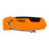 NEO TOOLS Trapézpengés kés, 90 fokban elfordítható fejjel, vágó és kaparó funkció, összecsukható, aluházas, 2db tartalék pengével 63-708