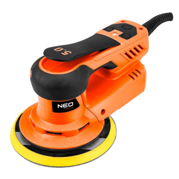 NEO TOOLS Excentercsiszoló,szénkefementes motor, 350W/150mm, 6 fokozatú ford.szám szabályzás, porszívó csatlakozó 3 év garanciával 04-721